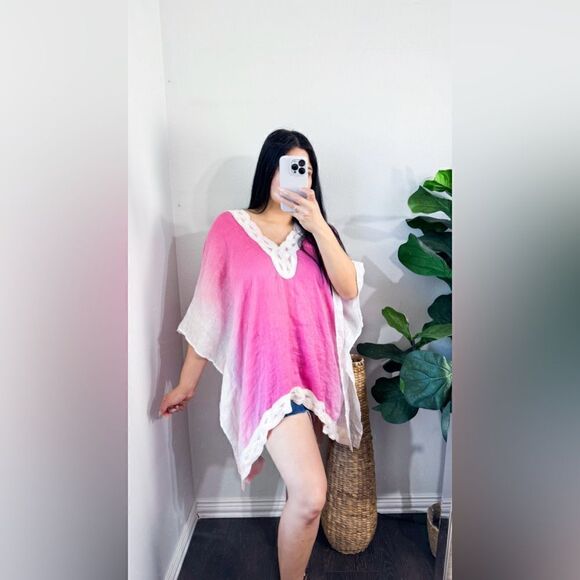 SOFT SURROUNDINGS Womens poncho Petite Size PL PXL Linen Pink Tunic Cove - Picture 7 of 7